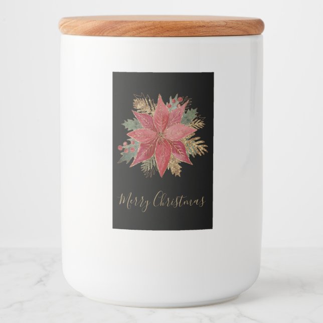 Étiquette Pour Bocaux Élégante Poinsettia Rouge or Fleur Joyeux Noël (Devant)