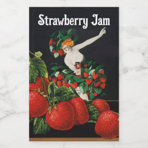 Étiquette Pour Bocaux FEMME AUX FRAISES Confiture de fraises Art Nouveau