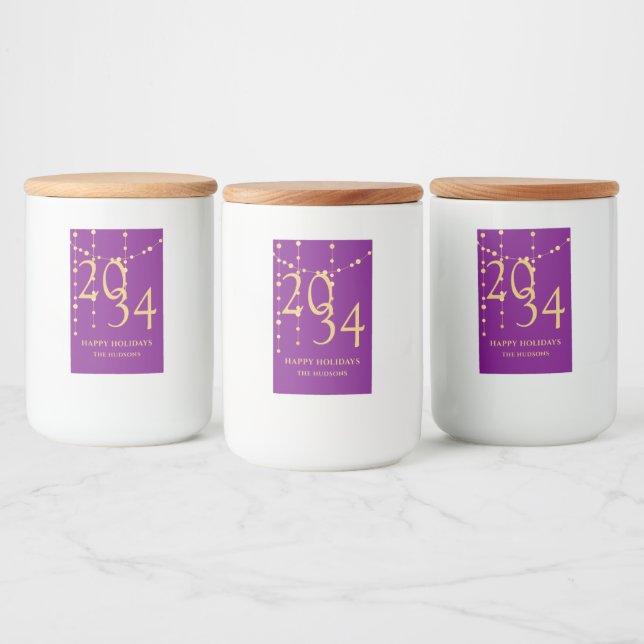 Étiquette Pour Bocaux Festive Purple & Gold Noël (Bouteilles)