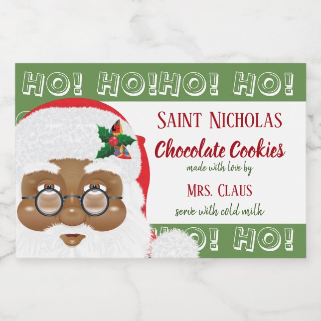 Étiquette Pour Bocaux Fête de Noël du Père Noël africain américain (Étiquettes simples)
