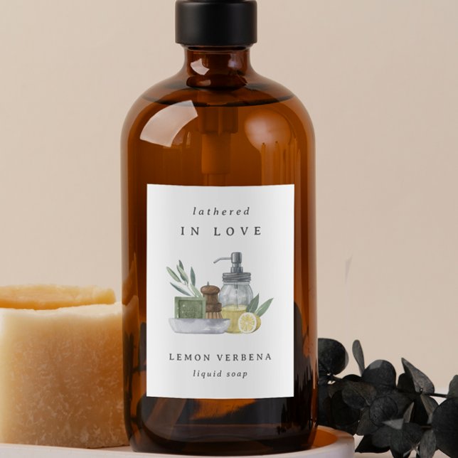 Étiquette Pour Bocaux Fête des mariées "Lathered in Love" Savon Favorise (Créateur téléchargé)