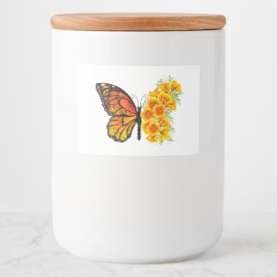 Étiquette Pour Bocaux Flower Butterfly with Yellow California Poppy