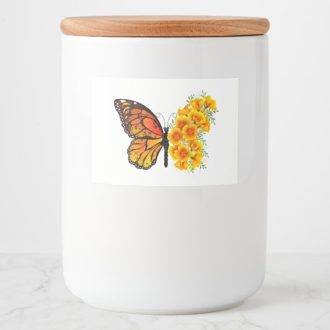 Étiquette Pour Bocaux Flower Butterfly with Yellow California Poppy (Devant)