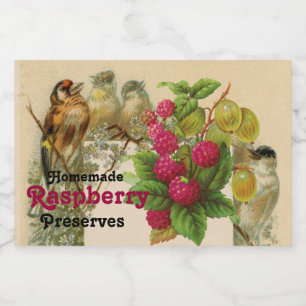 ÉTIQUETTE POUR BOCAUX FRUITS DE SAISON / OISEAUX ET RASPBERRIES PRÉSERVE