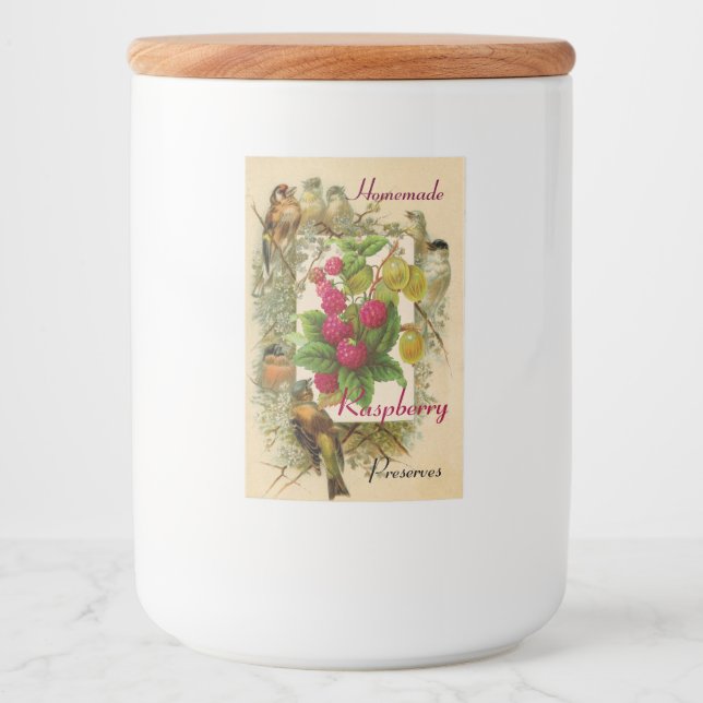 ÉTIQUETTE POUR BOCAUX FRUITS DE SAISON / OISEAUX ET RASPBERRIES PRÉSERVE (Devant)