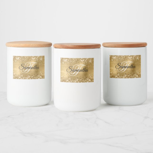 Étiquette Pour Bocaux Glitter Gold Glam Fancy Monogramme (Bouteilles)