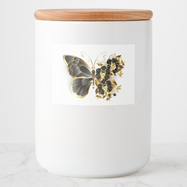 Étiquette Pour Bocaux Gold flower Butterfly with Black Orchid (Devant)