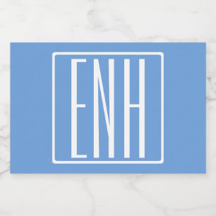 Étiquette Pour Bocaux Gras moderne 3 initiales Monogramme   Bleu doux