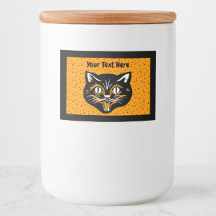 Étiquette Pour Bocaux Halloween Chat visage noir orange blanc sur étoile