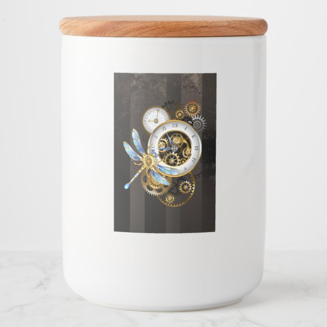 Étiquette Pour Bocaux Horloge à vapeur avec libellule mécanique (Devant)