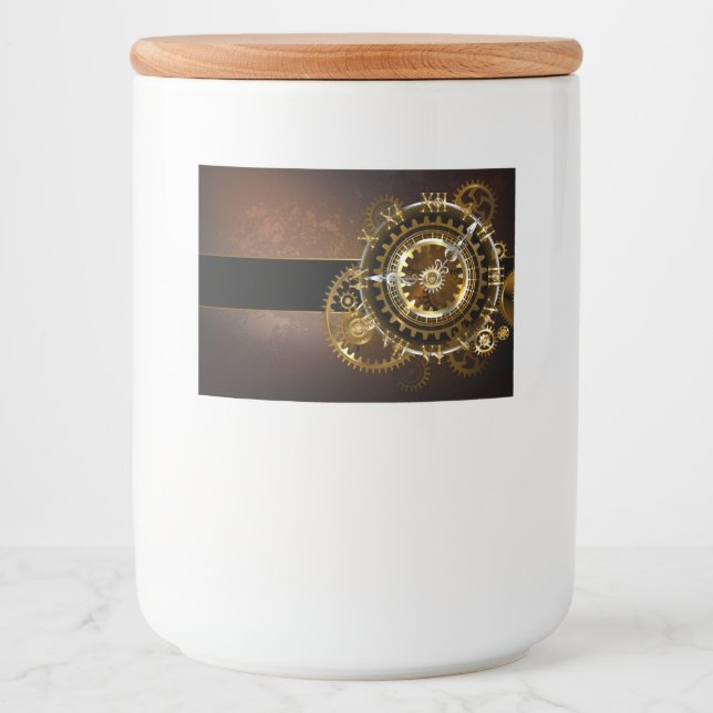 Étiquette Pour Bocaux Horloge Steampunk avec des engrenages anciens (Devant)
