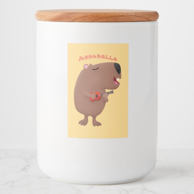 Étiquette Pour Bocaux Illustration de dessin animé de capybara ukulele (Devant)