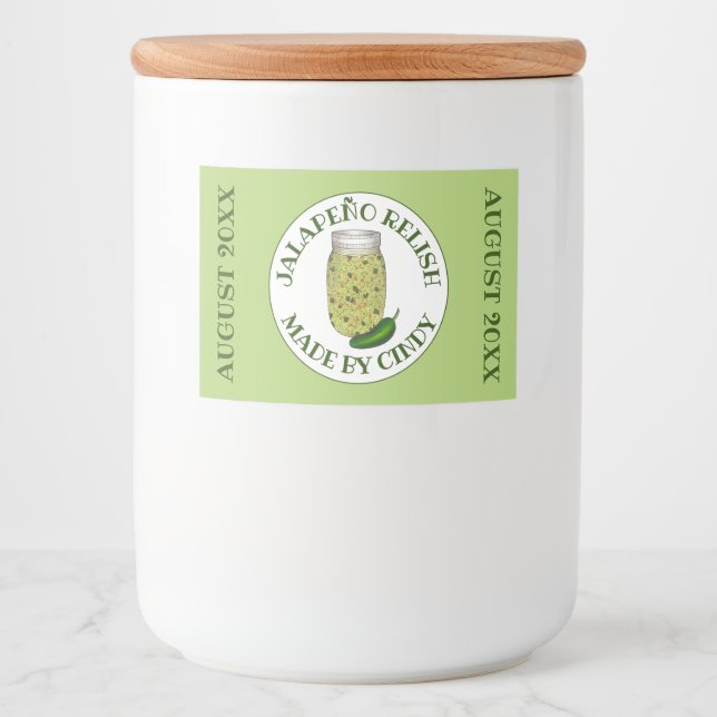 Étiquette Pour Bocaux Jalapeno Jalapeño Poivre Chaud Relish Fabriqué Par (Devant)