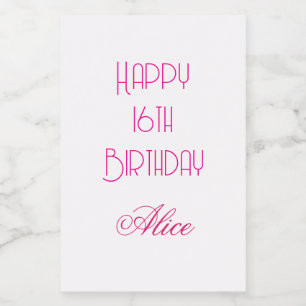 Étiquette Pour Bocaux Joyeux 16e Anniversaire Rose Blanc Nom Âge personn