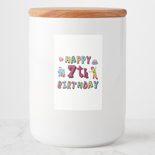 Étiquette Pour Bocaux Joyeux 7ème anniversaire. 7 ans. (Devant)