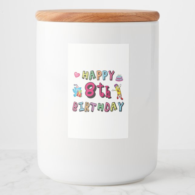 Étiquette Pour Bocaux Joyeux 8e anniversaire. 8 ans b-jour. (Devant)