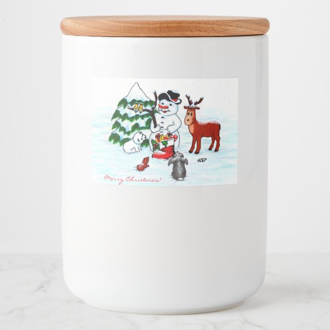 Étiquette Pour Bocaux Joyeux Noël ! Snowman avec amis (Devant)