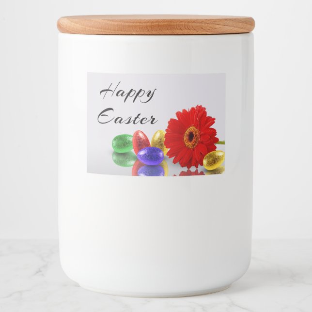 Étiquette Pour Bocaux Joyeux Oeufs de Pâques colorés avec Gerbera (Devant)