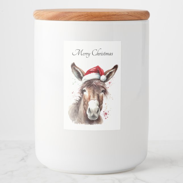 Étiquette Pour Bocaux Joyeux petit âne de Noël, coutume (Devant)