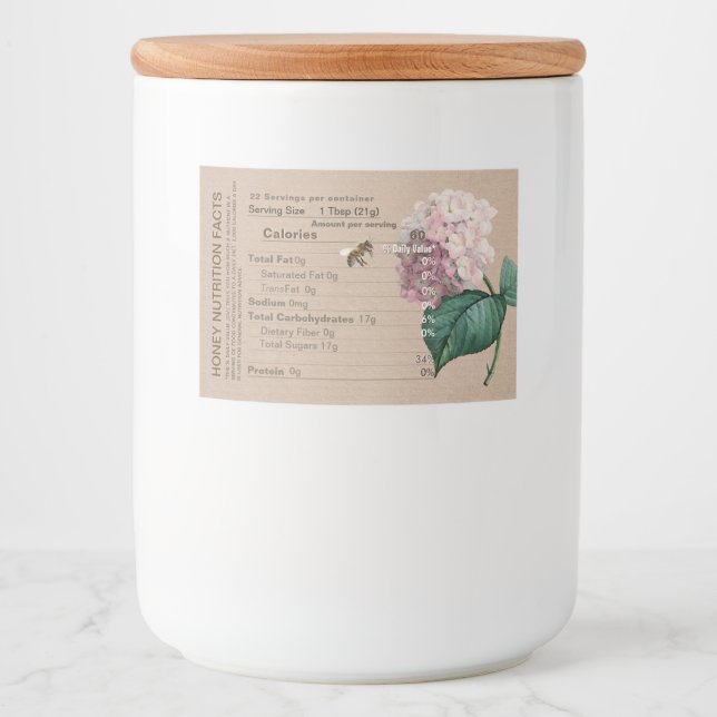 Étiquette Pour Bocaux KRAFT Honey valeur nutritive hydrangea flower bee (Devant)