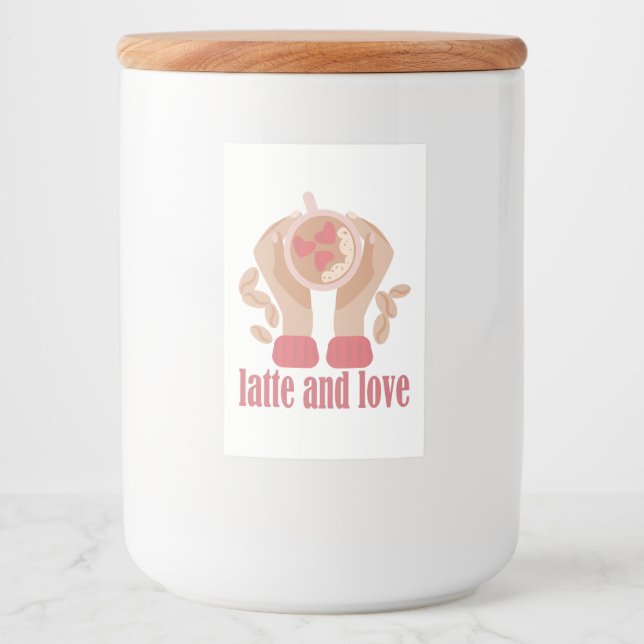 Étiquette Pour Bocaux Latte et coupe d'amour, mains et citation de café (Devant)