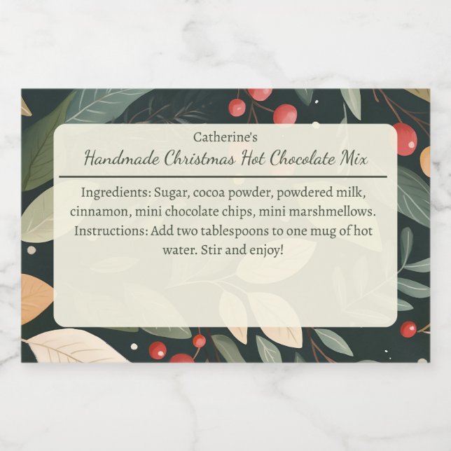 Étiquette Pour Bocaux Leaves and Berries Christmas Hot Chocolate Mix  (Étiquettes simples)