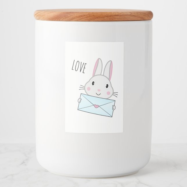 Étiquette Pour Bocaux Lettre d'amour mignonne et belle lapin tenant (Devant)