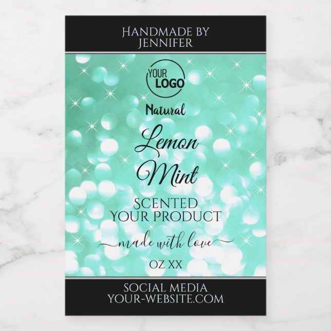 Étiquette Pour Bocaux Logo de Parties scintillant Turquoise brillant Éti (Étiquettes simples)