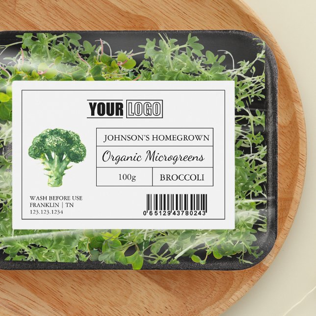 Étiquette Pour Bocaux Logo et code-barres personnalisés Broccoli Microgr (Créateur téléchargé)