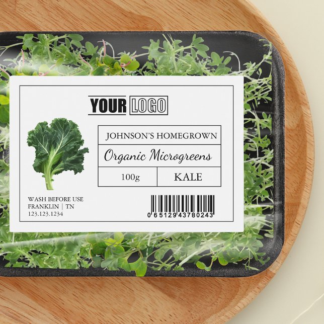 Étiquette Pour Bocaux Logo et code-barres personnalisés Microgreens Kale (Créateur téléchargé)