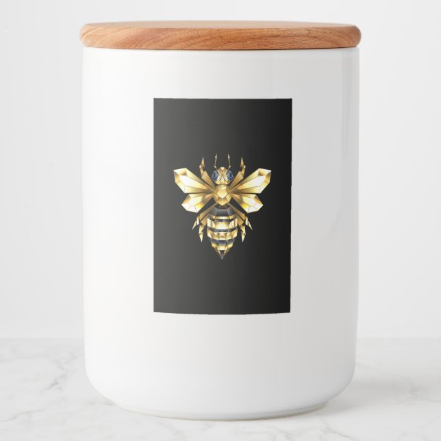 Étiquette Pour Bocaux Logo Faux Gold Foil Bee Polygonal sur Noir (Devant)