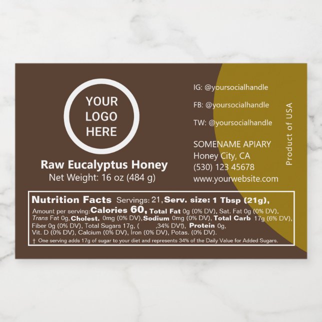 Étiquette Pour Bocaux Logo personnalisé Petit Conteneur FDA Plainte Miel (Étiquettes simples)