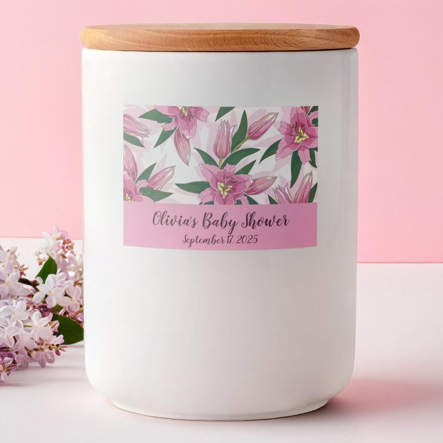 Étiquette Pour Bocaux Lys rose florissant (Pink Blooming Lily Food Label)