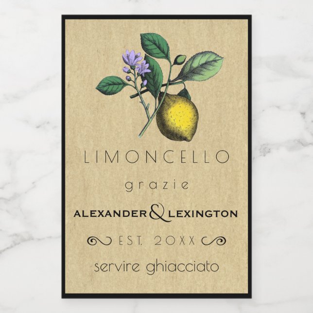 Étiquette Pour Bocaux Mariage Invité Favoriser Limoncello do-it-yourself (Étiquettes simples)