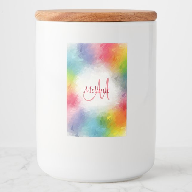 Étiquette Pour Bocaux Monogramme Modèle Jaune Orange Bleu Vert Rose (Devant)