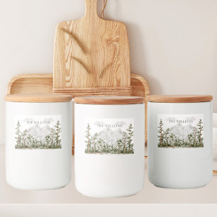 Étiquette Pour Bocaux Montagne et forêt aquarelle personnalisée