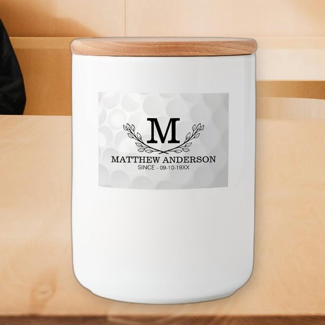 Étiquette Pour Bocaux Motif de balle de golf personnalisé Nom Monogramme (Créateur téléchargé)