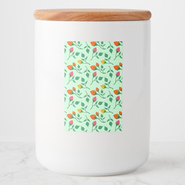Étiquette Pour Bocaux Motif floral avec fleurs roses colorées (Devant)