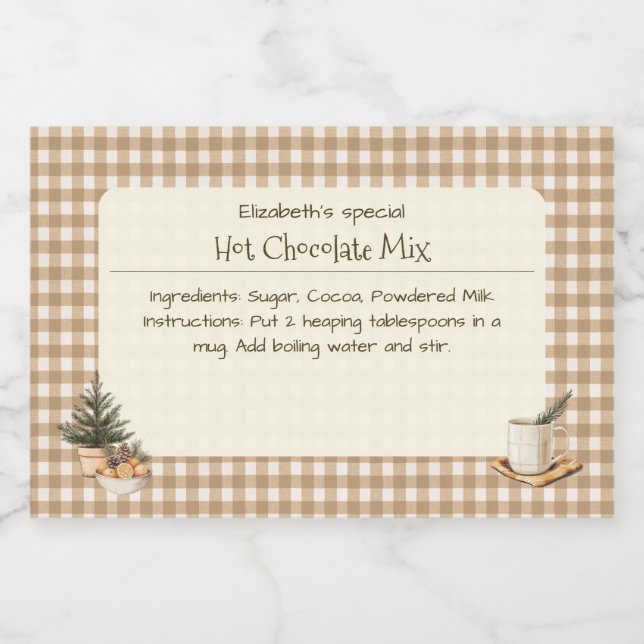 Étiquette Pour Bocaux Noël Chocolat chaud Mélange Brown En vichy Étiquet (Étiquettes simples)