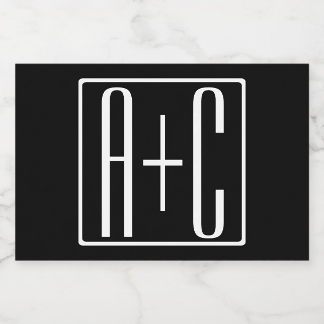 Étiquette Pour Bocaux Noir & Blanc | Initiales de couple (Étiquettes simples)