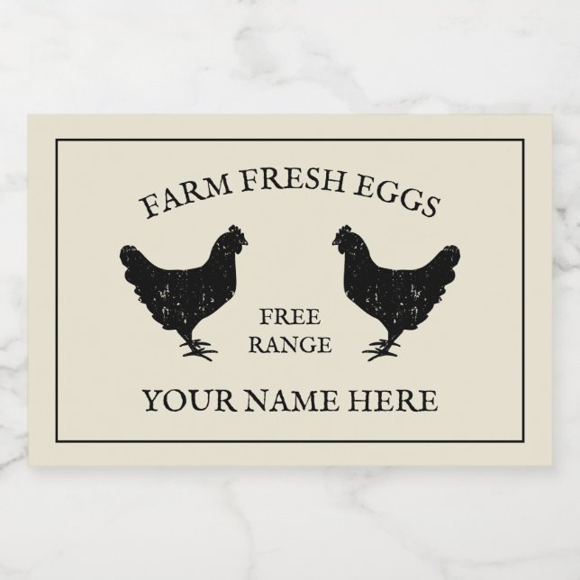 Étiquette Pour Bocaux OEufs frais de ferme libre silhouette de poulet (Étiquettes simples)