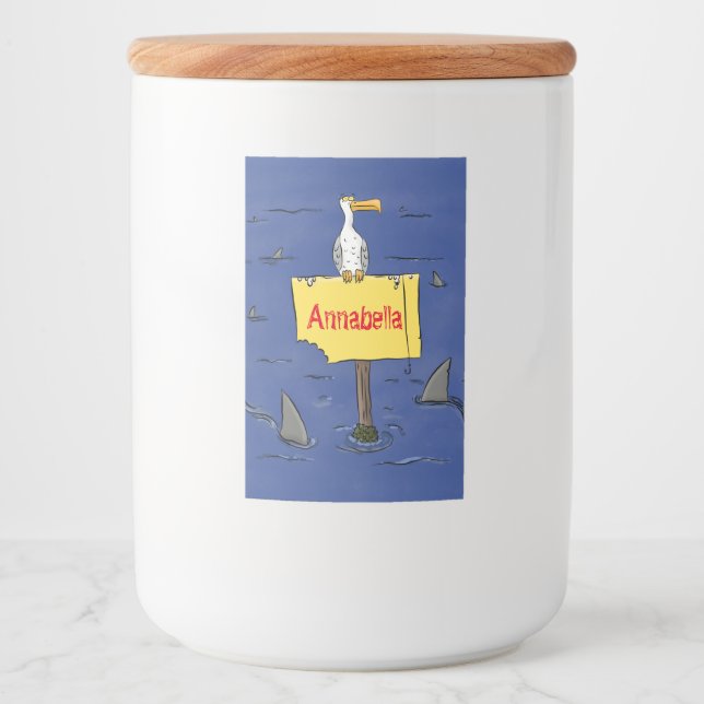 Étiquette Pour Bocaux Oiseau de mer amusant entouré de dessins animés de (Devant)