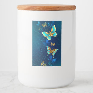 Étiquette Pour Bocaux Papillons d'or sur un Arrière - plan bleu