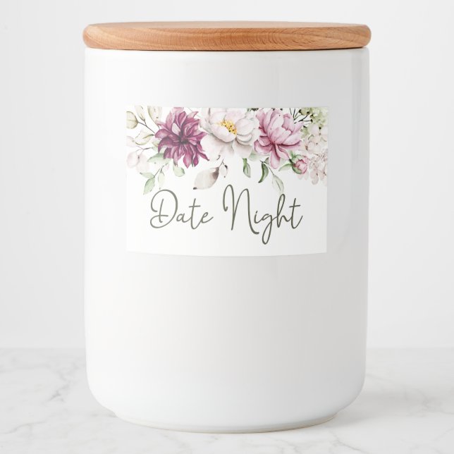 Étiquette Pour Bocaux Peonys Bourgogne rose Date Florale Jar de nuit (Devant)