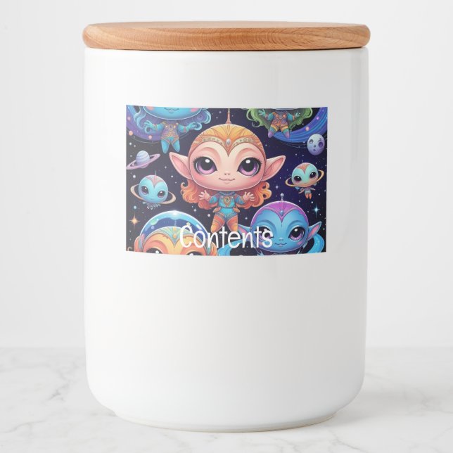 Étiquette Pour Bocaux Petits Aliens multicolores dans l'espace (Devant)