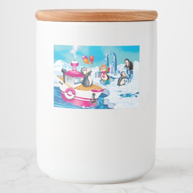 Étiquette Pour Bocaux pingouins en Antarctique (Devant)