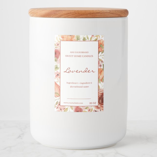 Étiquette Pour Bocaux Produit d'ingrédients brun rouge floral (Devant)
