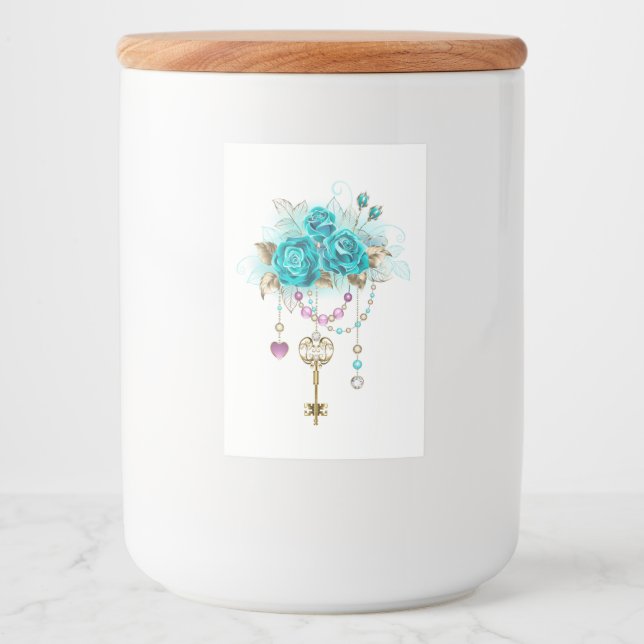 Étiquette Pour Bocaux Roses turquoise avec touches (Devant)