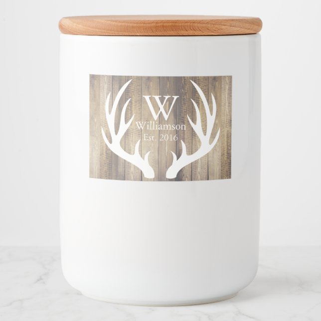 Étiquette Pour Bocaux Rustique Pays Blanc Cerf Antlers & Grange Bois (Devant)