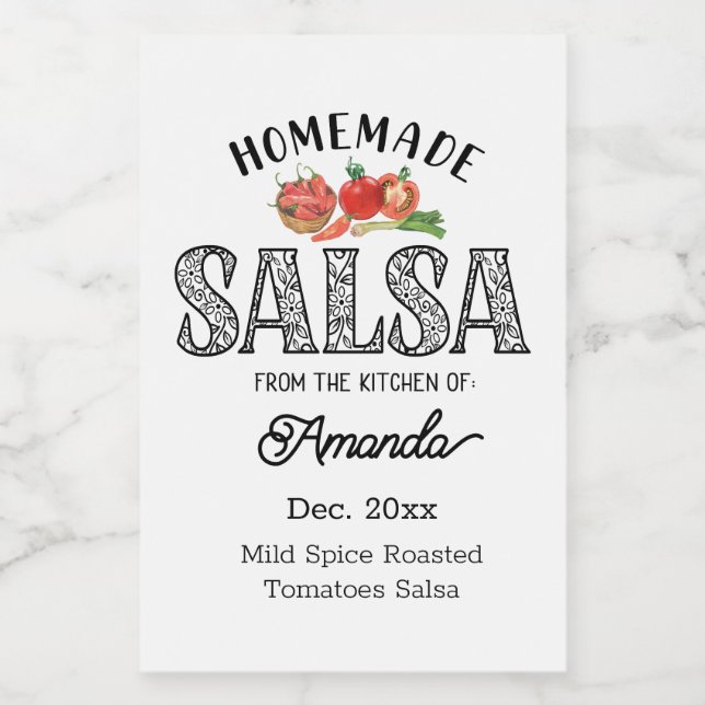 Étiquette Pour Bocaux Salsa Faite Maison Dans la Cuisine de Nom   (Étiquettes simples)